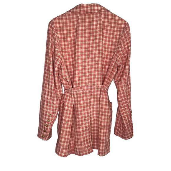 Free People Olivia Gingham Double Breasted Belted Blazer Pink & Cream Women's M - Picture 9 of 10